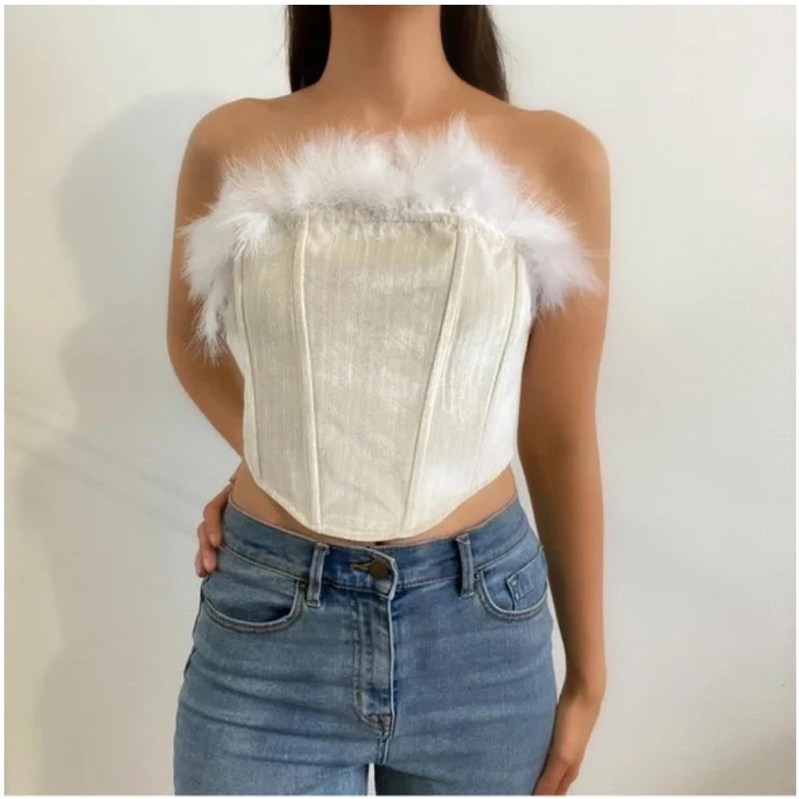 NWT Cider Ivory Corset With Feather Trim Size XS