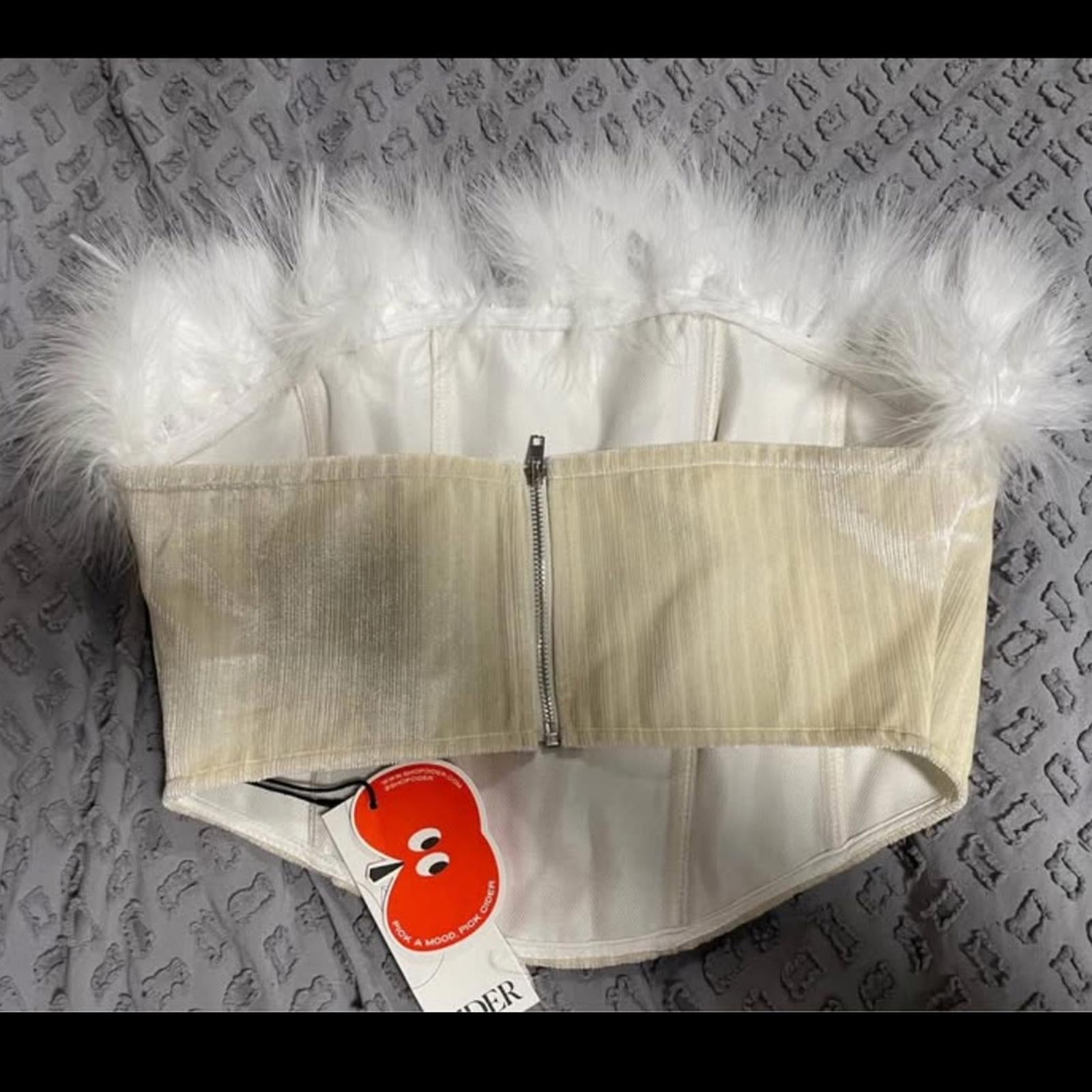 NWT Cider Ivory Corset With Feather Trim Size XS