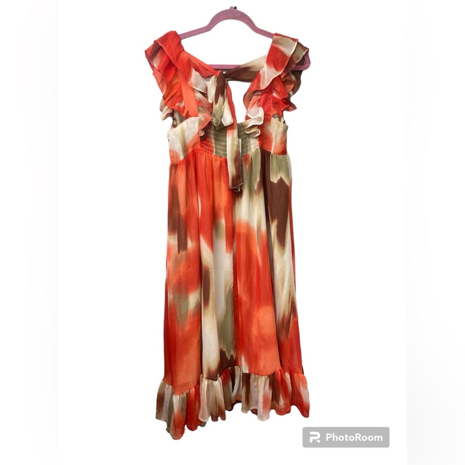 Banana Republic Orange Ruffle Chiffon Maxi Dress Medium Petite