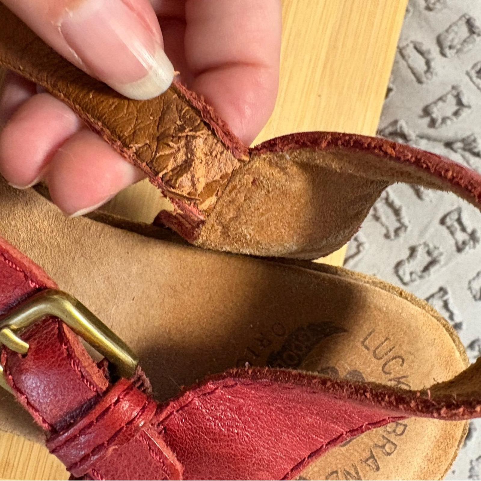 Lucky Brand Red Leather Wedge Sandals Size 7.5