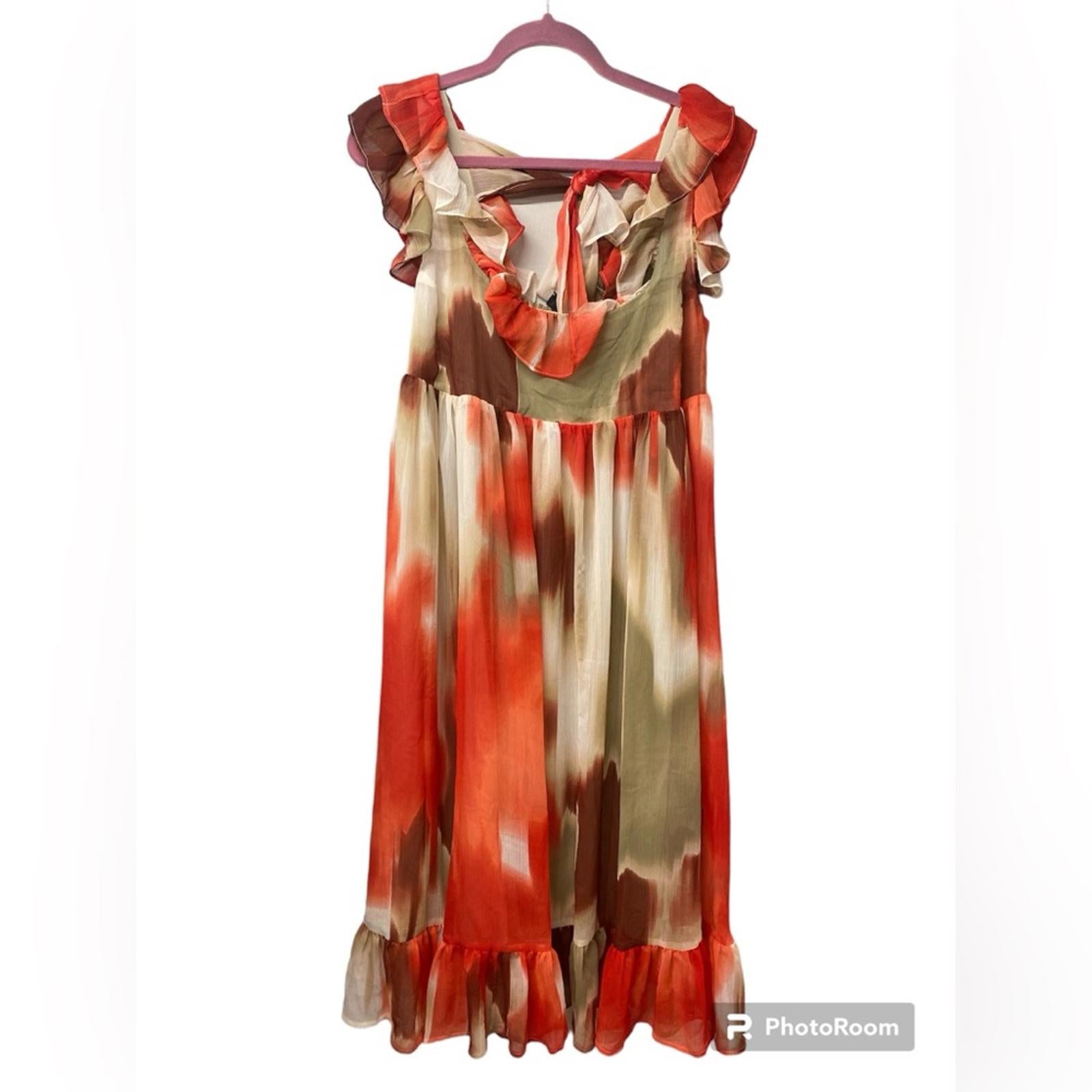Banana Republic Orange Ruffle Chiffon Maxi Dress Medium Petite