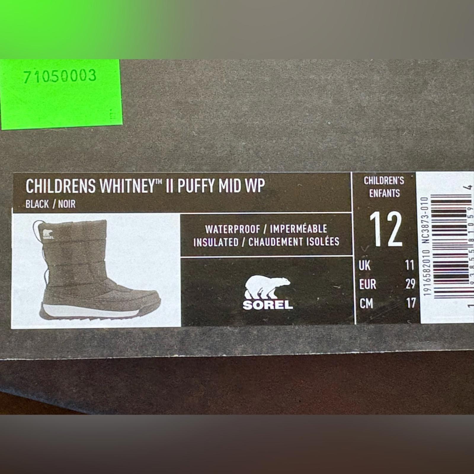 NIB Kids Sorel Whitney Puffy II Waterproof Boots Size 12