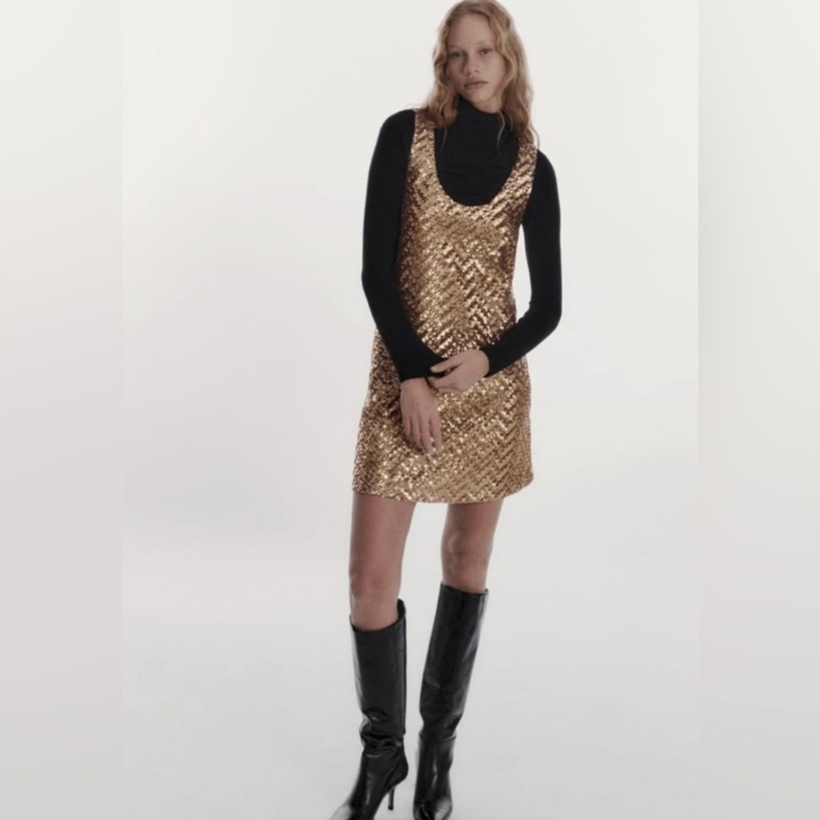 NWT Zara Gold Sequins Mini Dress Size Medium