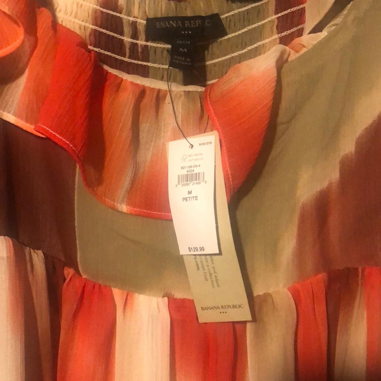 Banana Republic Orange Ruffle Chiffon Maxi Dress Medium Petite
