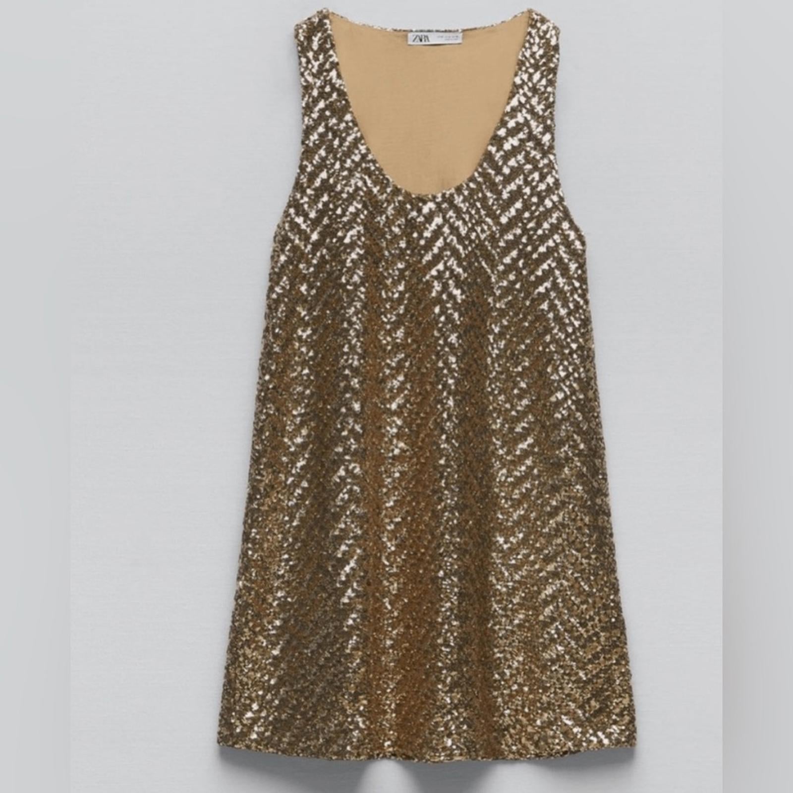 NWT Zara Gold Sequins Mini Dress Size Medium