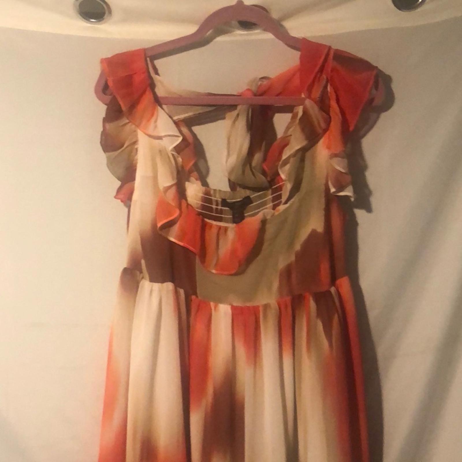 Banana Republic Orange Ruffle Chiffon Maxi Dress Medium Petite