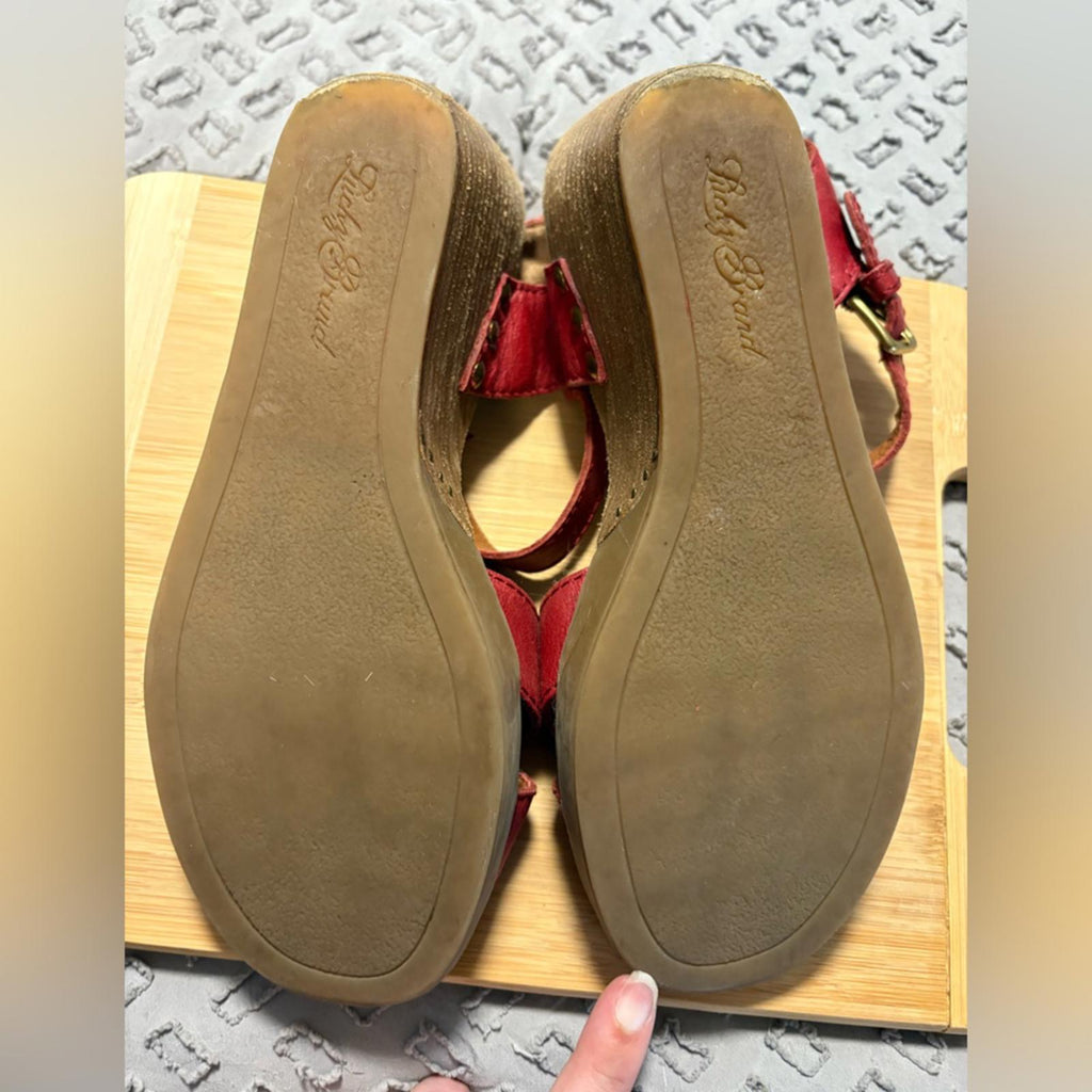 Lucky Brand Red Leather Wedge Sandals Size 7.5