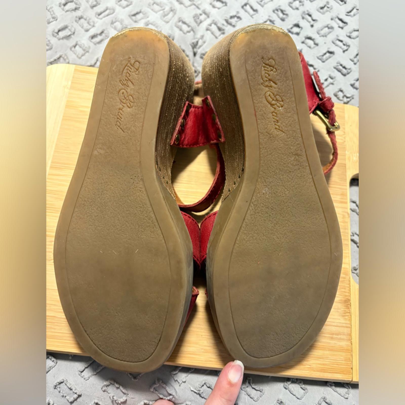 Lucky Brand Red Leather Wedge Sandals Size 7.5