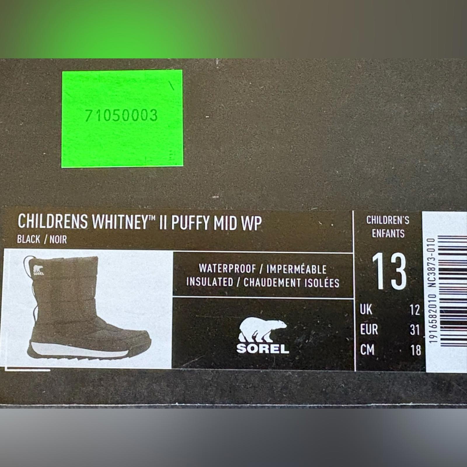 NIB Kids Sorel Whitney Puffy II Waterproof Boots Size 13