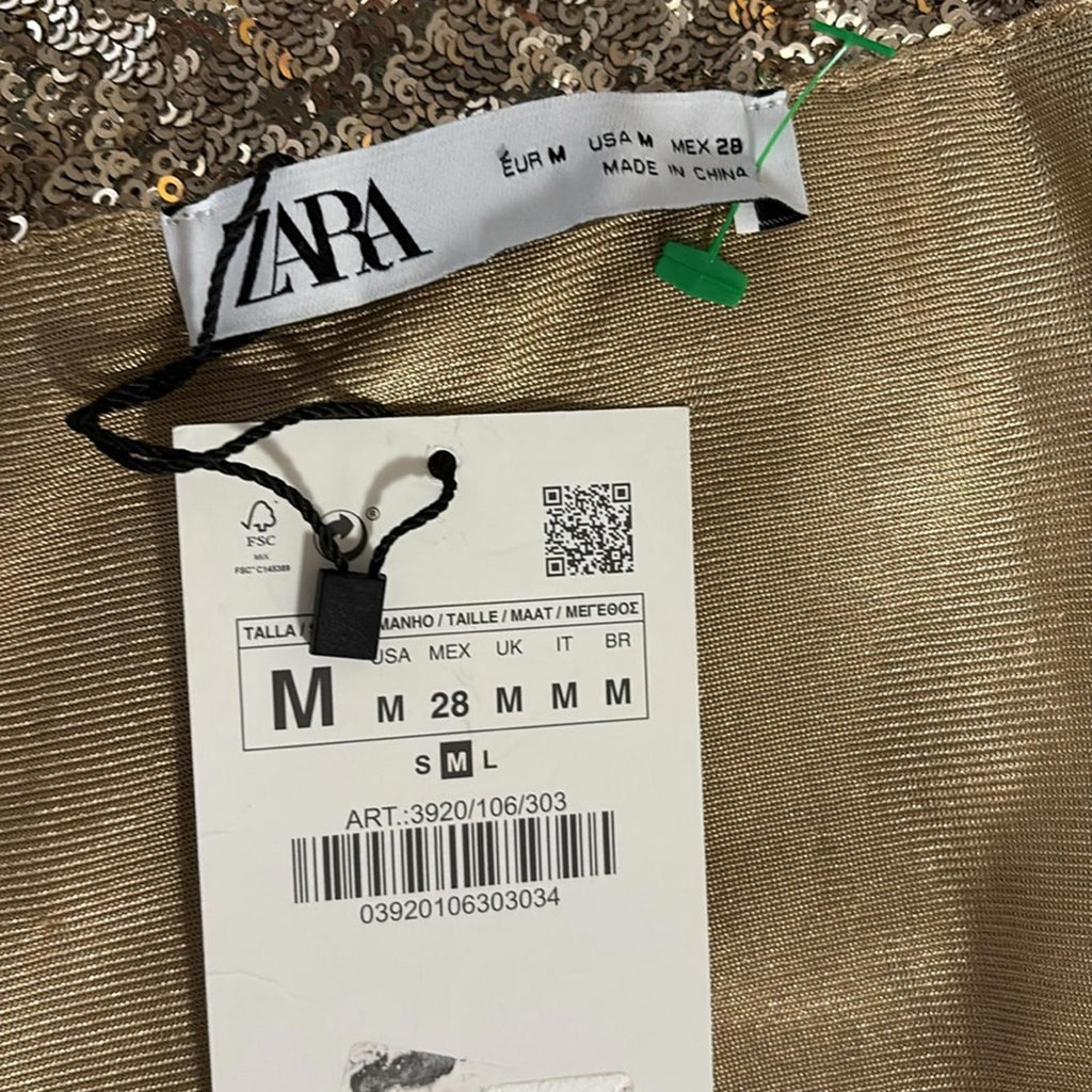 NWT Zara Gold Sequins Mini Dress Size Medium